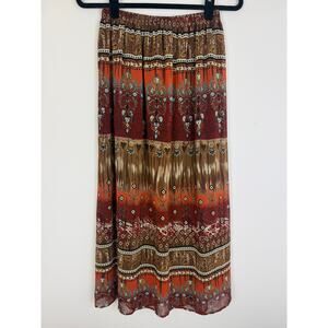 Vintage Caribou New York Womens Boho Festival Patchwork Brown Maxi Skirt Medium